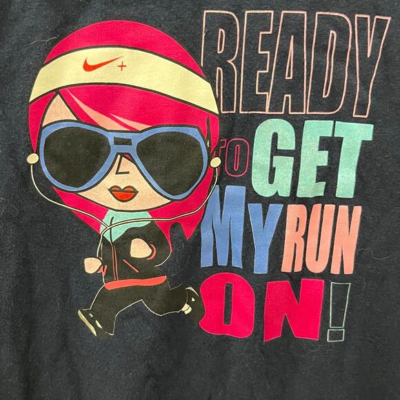 Nike Women's MD "Ready To Get My Run On" Navy Long Sleeve Graphic T-shirt - Picture 2 of 5